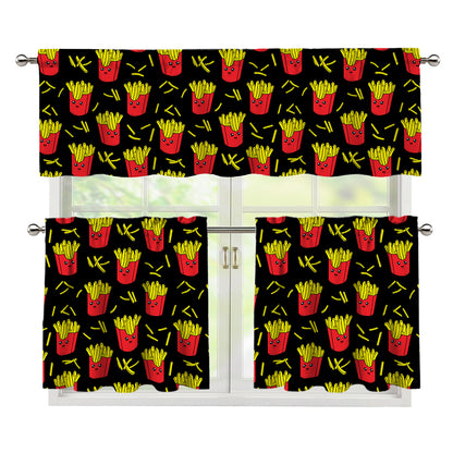 Cartoon French Fries Pattern Print 3 Piece Kitchen Curtains