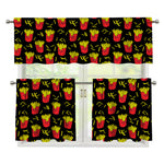 Cartoon French Fries Pattern Print 3 Piece Kitchen Curtains