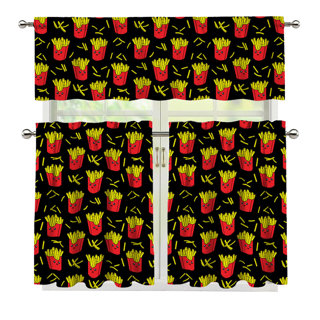 Cartoon French Fries Pattern Print 3 Piece Kitchen Curtains