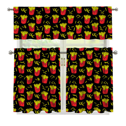Cartoon French Fries Pattern Print 3 Piece Kitchen Curtains