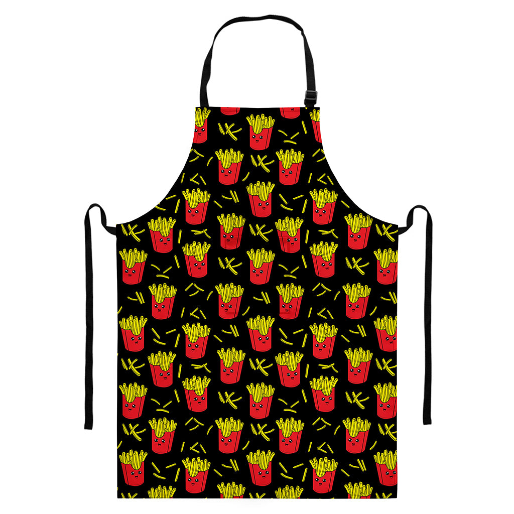 Cartoon French Fries Pattern Print Bib Apron With Pocket