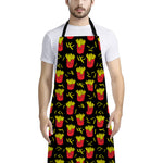 Cartoon French Fries Pattern Print Bib Apron With Pocket
