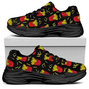 Cartoon French Fries Pattern Print Black Chunky Shoes