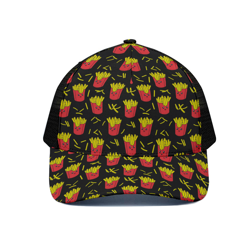 Cartoon French Fries Pattern Print Black Mesh Trucker Cap