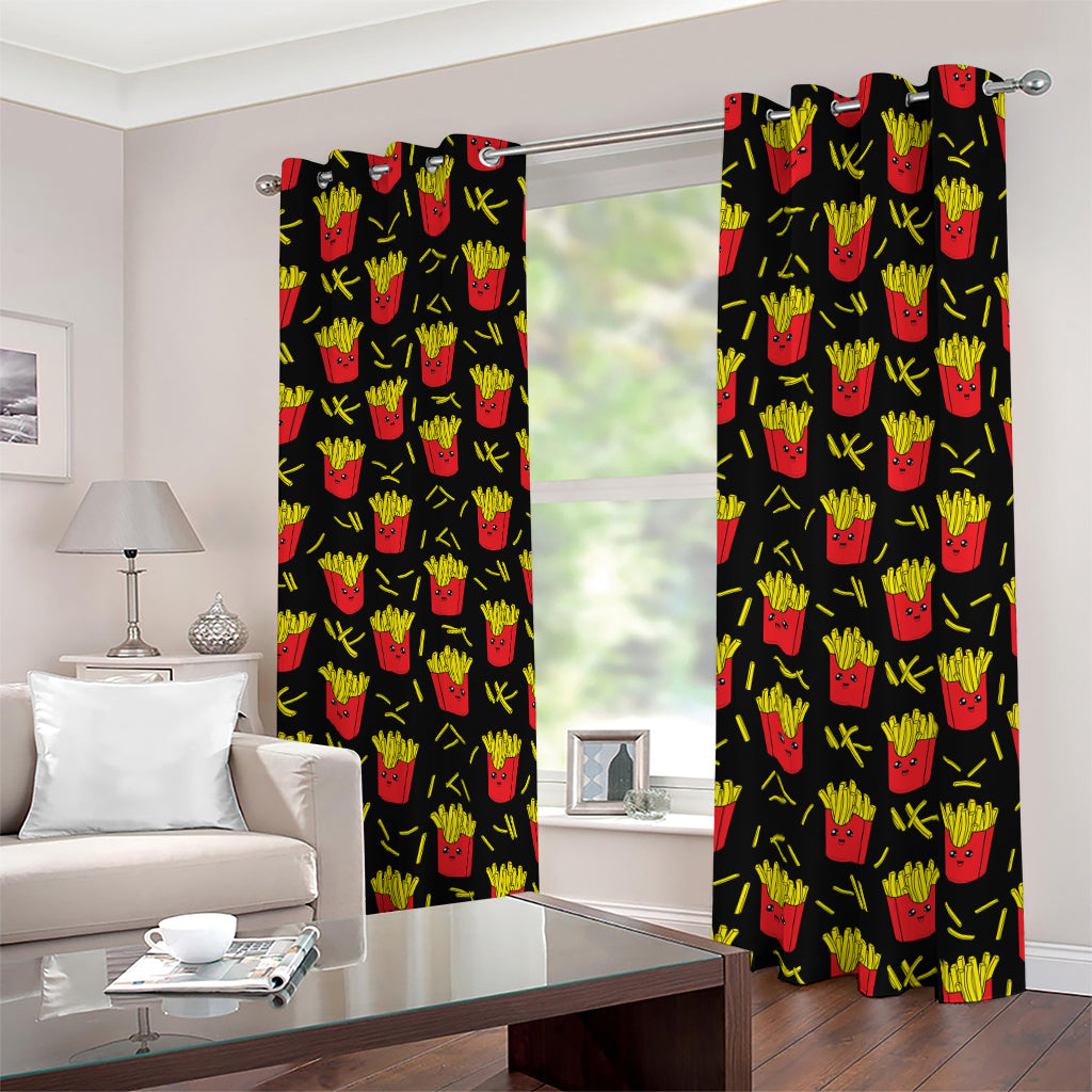 Cartoon French Fries Pattern Print Blackout Grommet Curtains