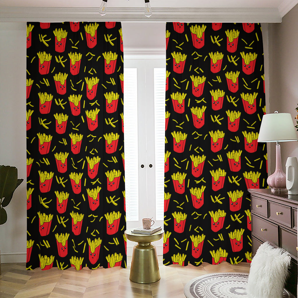 Cartoon French Fries Pattern Print Blackout Pencil Pleat Curtains