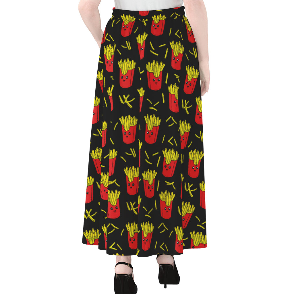 Cartoon French Fries Pattern Print Chiffon Maxi Skirt