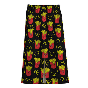 Cartoon French Fries Pattern Print Cotton Front Slit Maxi Skirt