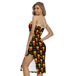 Cartoon French Fries Pattern Print Cross Back Cami Dress