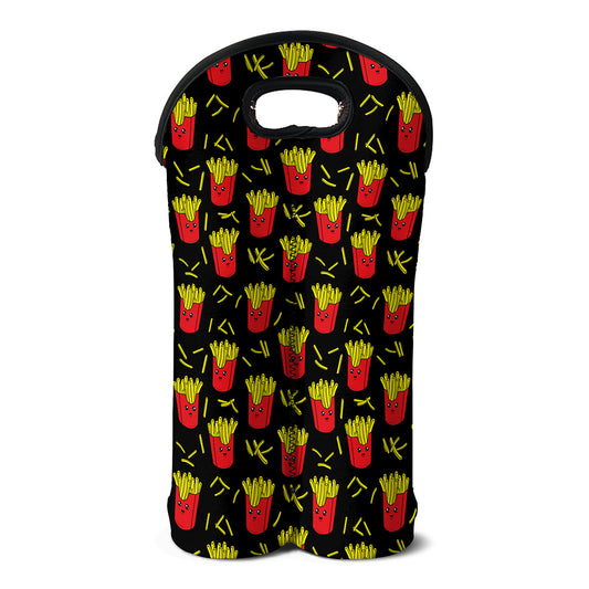 Cartoon French Fries Pattern Print Double Neoprene Wine Tote