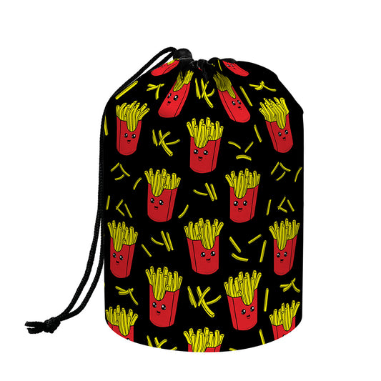 Cartoon French Fries Pattern Print Drawstring Makeup Bag