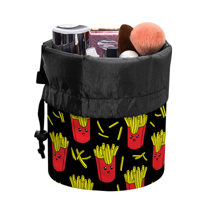 Cartoon French Fries Pattern Print Drawstring Makeup Bag