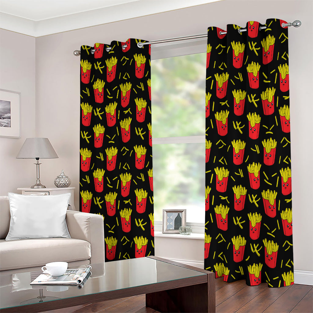 Cartoon French Fries Pattern Print Extra Wide Grommet Curtains