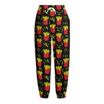 Cartoon French Fries Pattern Print Fleece Lined Knit Pants