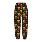 Cartoon French Fries Pattern Print Fleece Lined Knit Pants