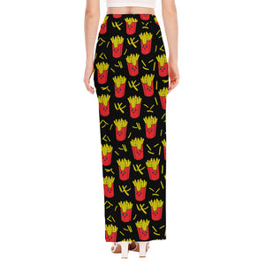 Cartoon French Fries Pattern Print High Slit Maxi Skirt