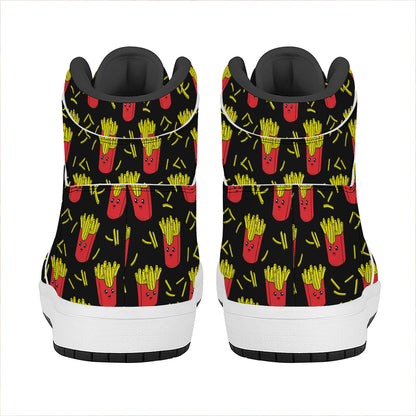 Cartoon French Fries Pattern Print High Top Leather Sneakers