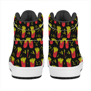 Cartoon French Fries Pattern Print High Top Leather Sneakers