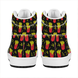 Cartoon French Fries Pattern Print High Top Leather Sneakers