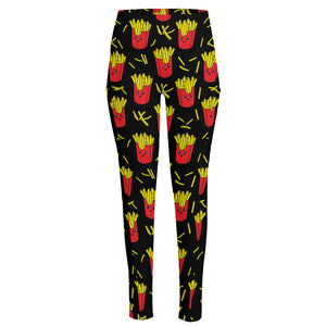 Cartoon French Fries Pattern Print High-Waisted Pocket Leggings