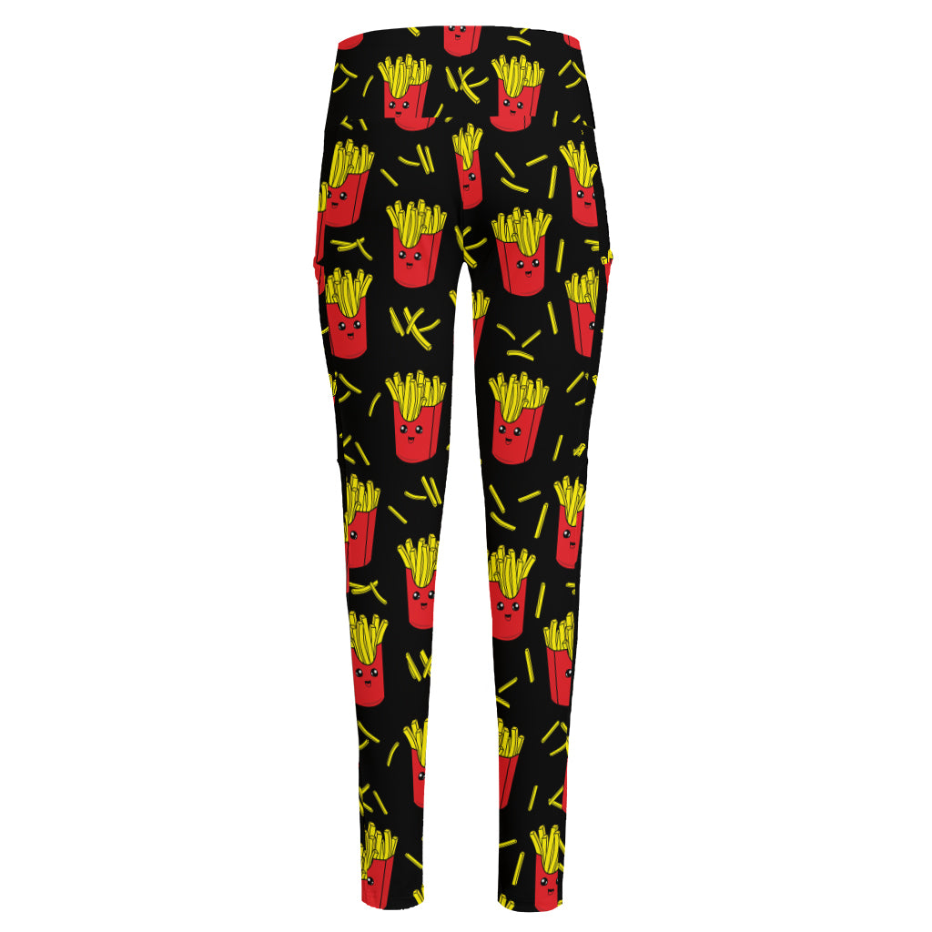 Cartoon French Fries Pattern Print High-Waisted Pocket Leggings