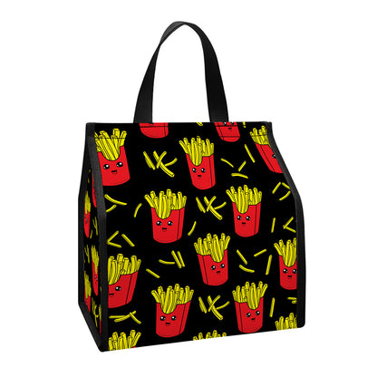 Cartoon French Fries Pattern Print Insulated Lunch Tote