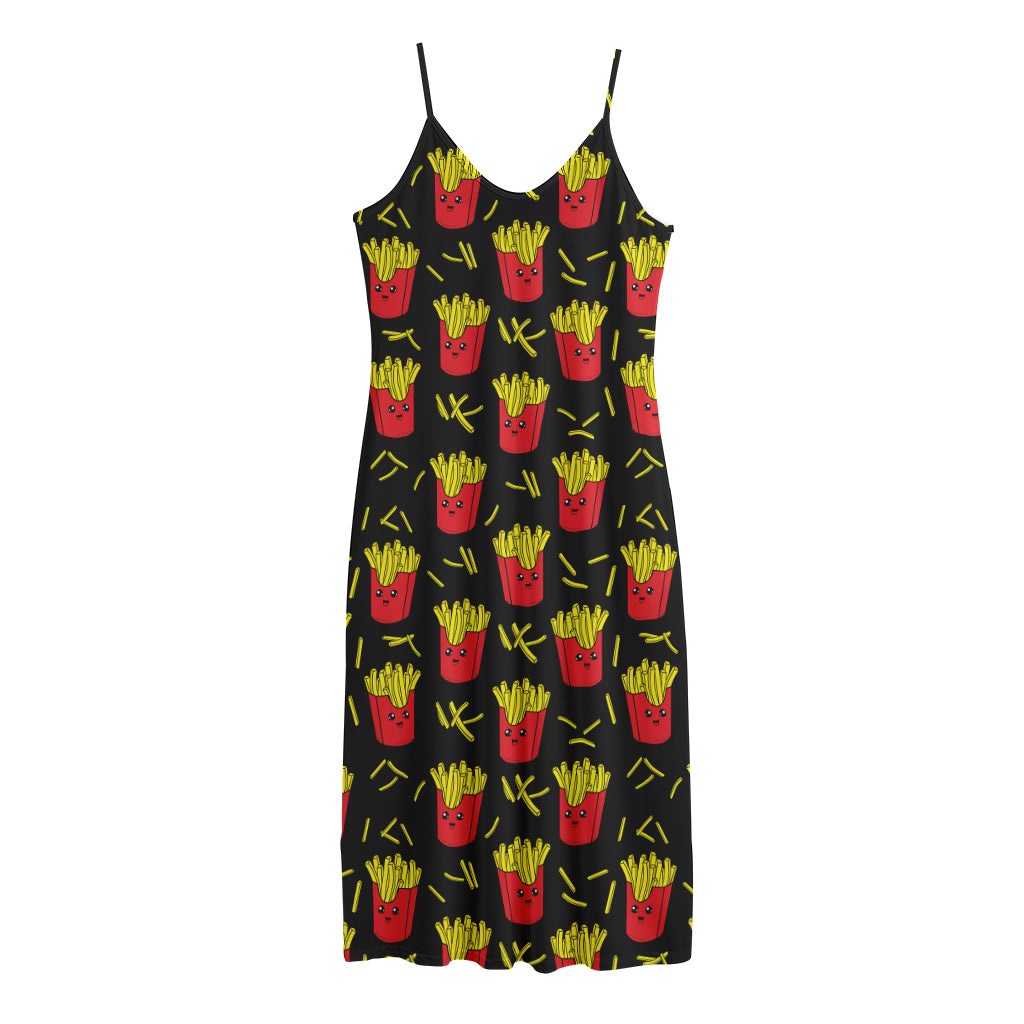 Cartoon French Fries Pattern Print Jersey Midi Cami Dress