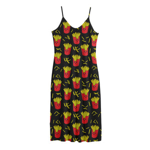 Cartoon French Fries Pattern Print Jersey Midi Cami Dress