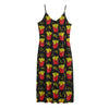 Cartoon French Fries Pattern Print Jersey Midi Cami Dress