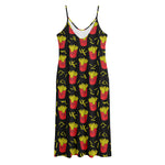 Cartoon French Fries Pattern Print Jersey Midi Cami Dress