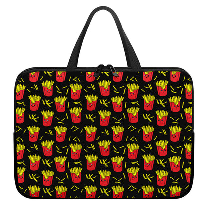 Cartoon French Fries Pattern Print Laptop Sleeve With Handle