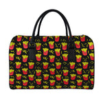 Cartoon French Fries Pattern Print Leather Duffle Bag