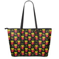 Cartoon French Fries Pattern Print Leather Tote Bag With Zipper