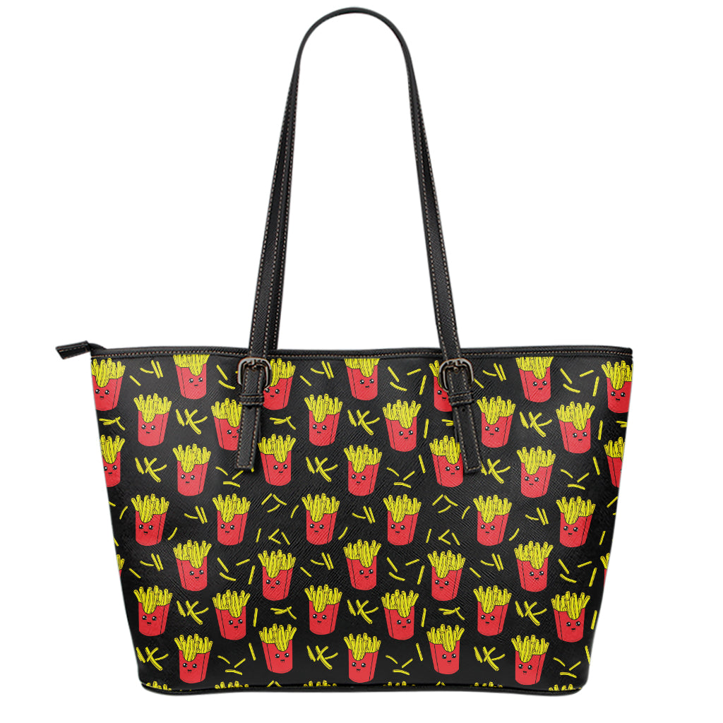 Cartoon French Fries Pattern Print Leather Tote Bag
