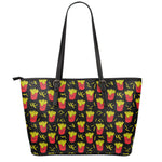 Cartoon French Fries Pattern Print Leather Tote Bag
