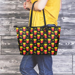 Cartoon French Fries Pattern Print Leather Tote Bag