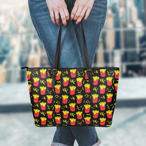 Cartoon French Fries Pattern Print Leather Tote Bag