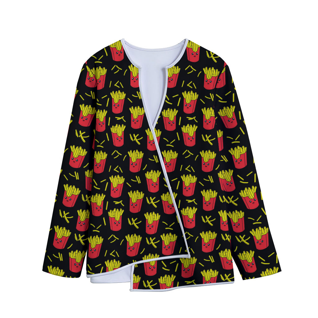 Cartoon French Fries Pattern Print Long Sleeve Short Coat