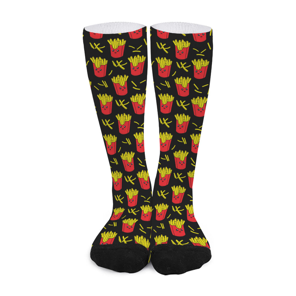 Cartoon French Fries Pattern Print Long Socks