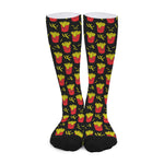 Cartoon French Fries Pattern Print Long Socks