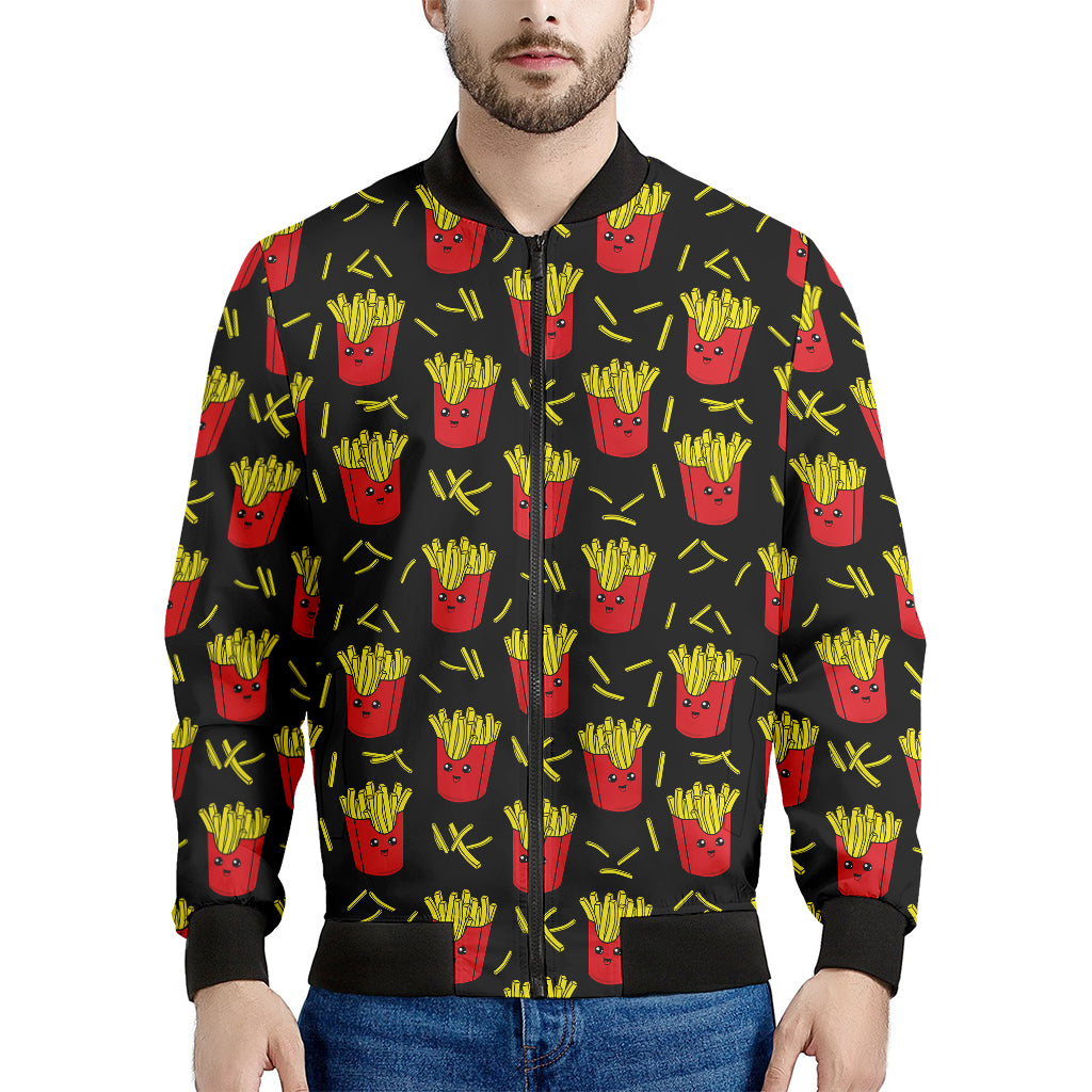 Cartoon French Fries Pattern Print Men's Bomber Jacket