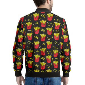 Cartoon French Fries Pattern Print Men's Bomber Jacket