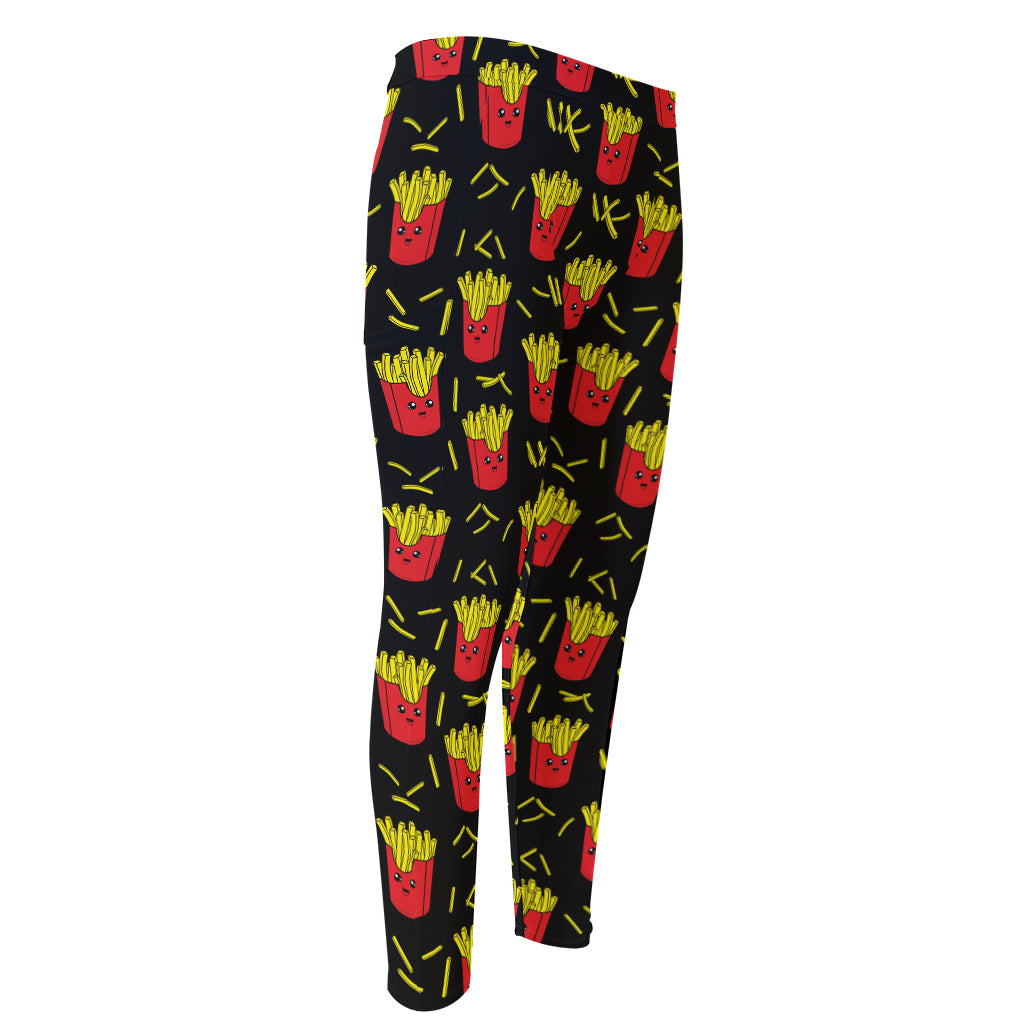 Cartoon French Fries Pattern Print Men's Compression Pants