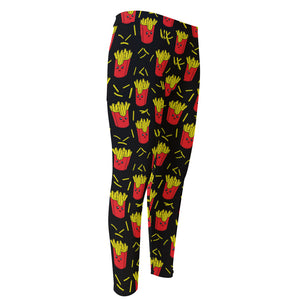 Cartoon French Fries Pattern Print Men's Compression Pants