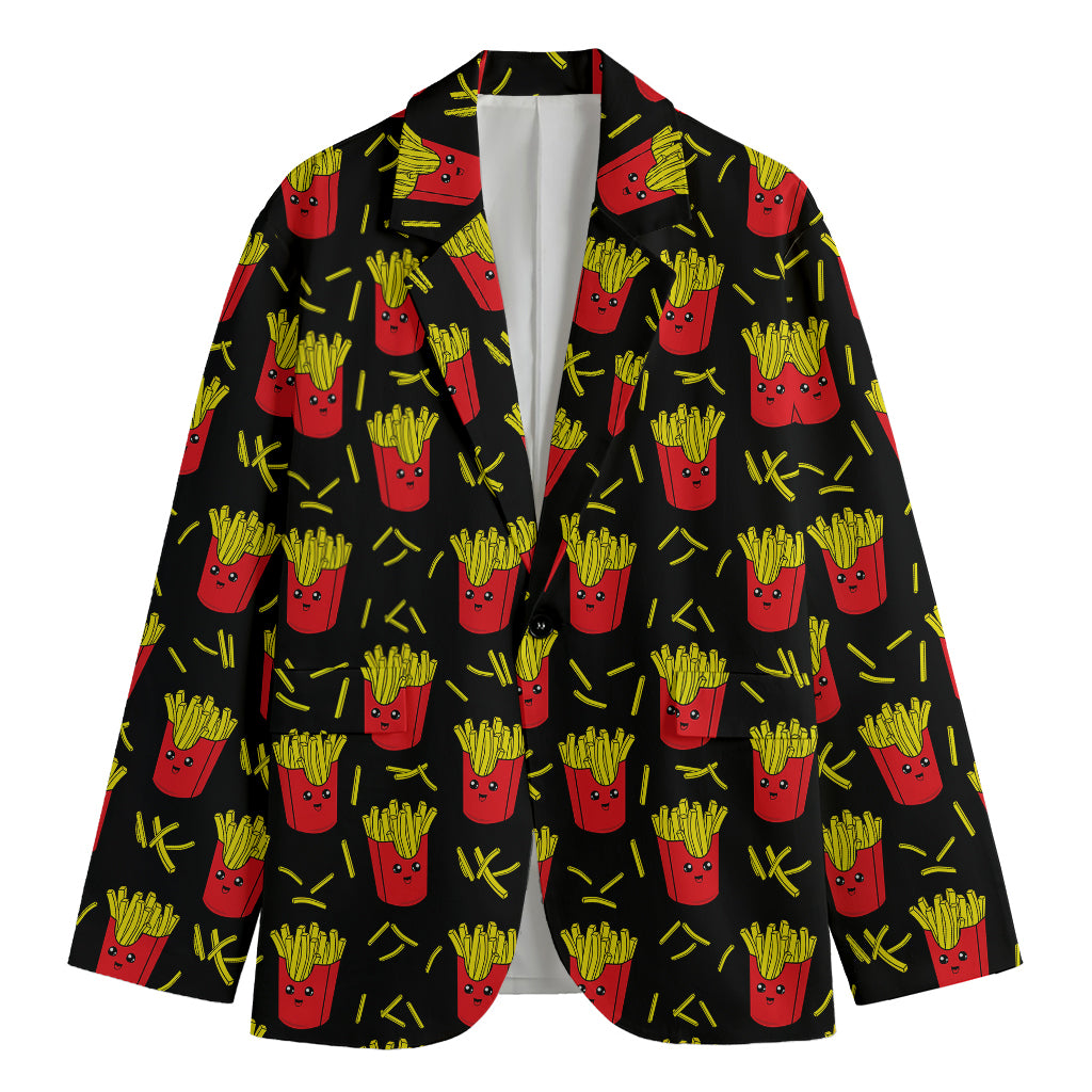 Cartoon French Fries Pattern Print Men's Cotton Blazer