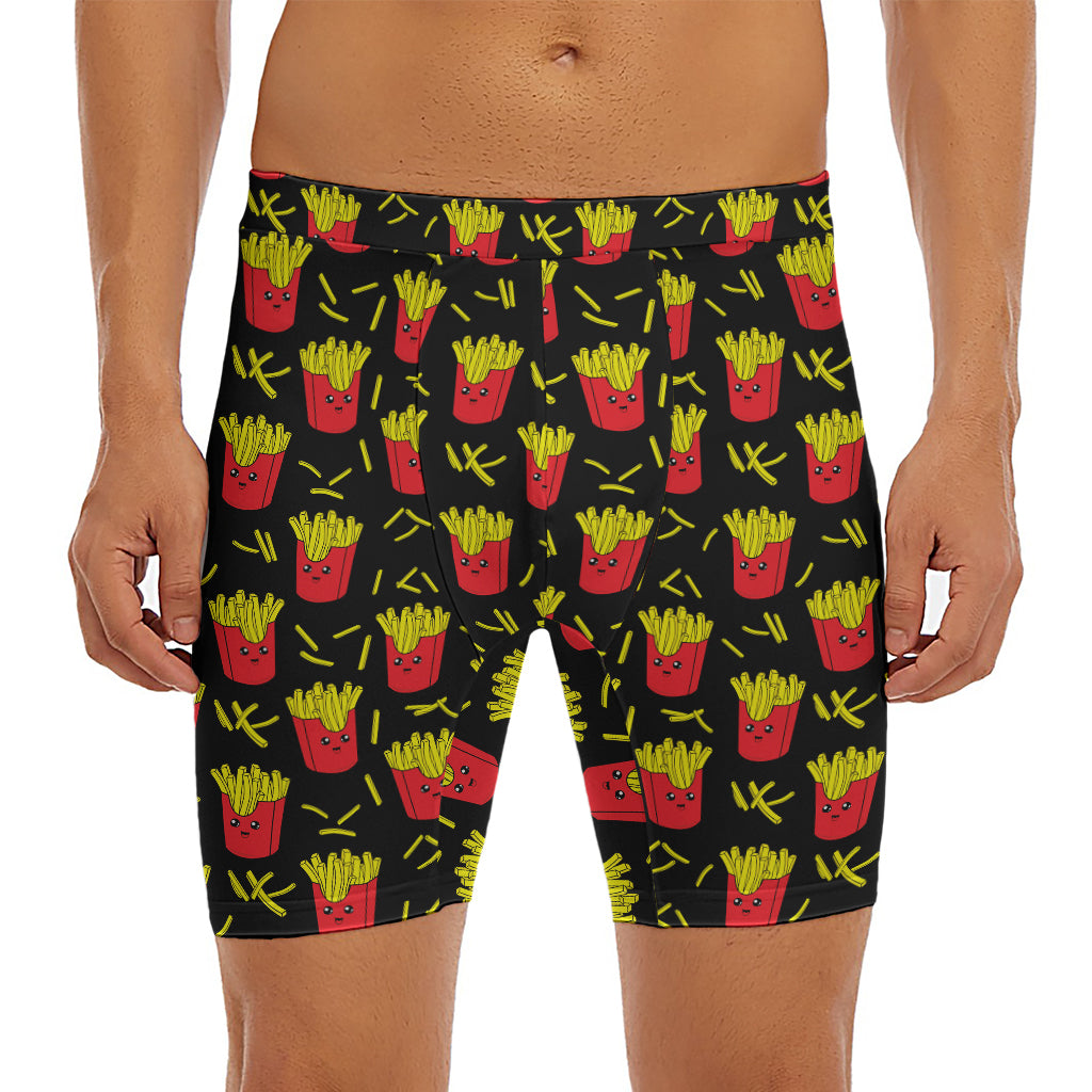 Cartoon French Fries Pattern Print Men's Long Boxer Briefs