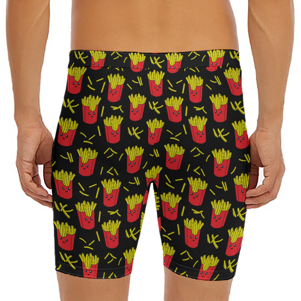 Cartoon French Fries Pattern Print Men's Long Boxer Briefs