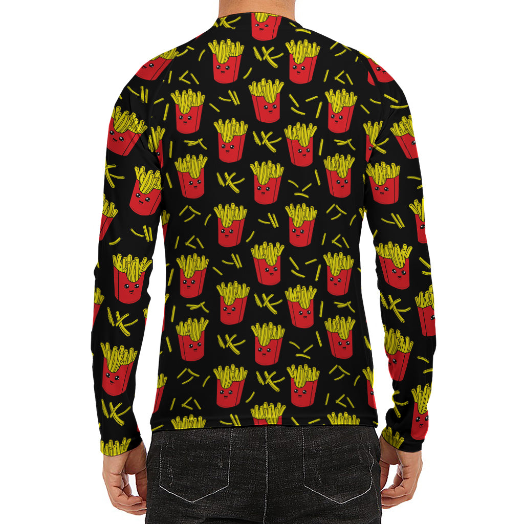 Cartoon French Fries Pattern Print Men's Long Sleeve Rash Guard