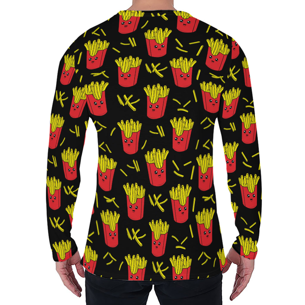 Cartoon French Fries Pattern Print Men's Long Sleeve T-Shirt