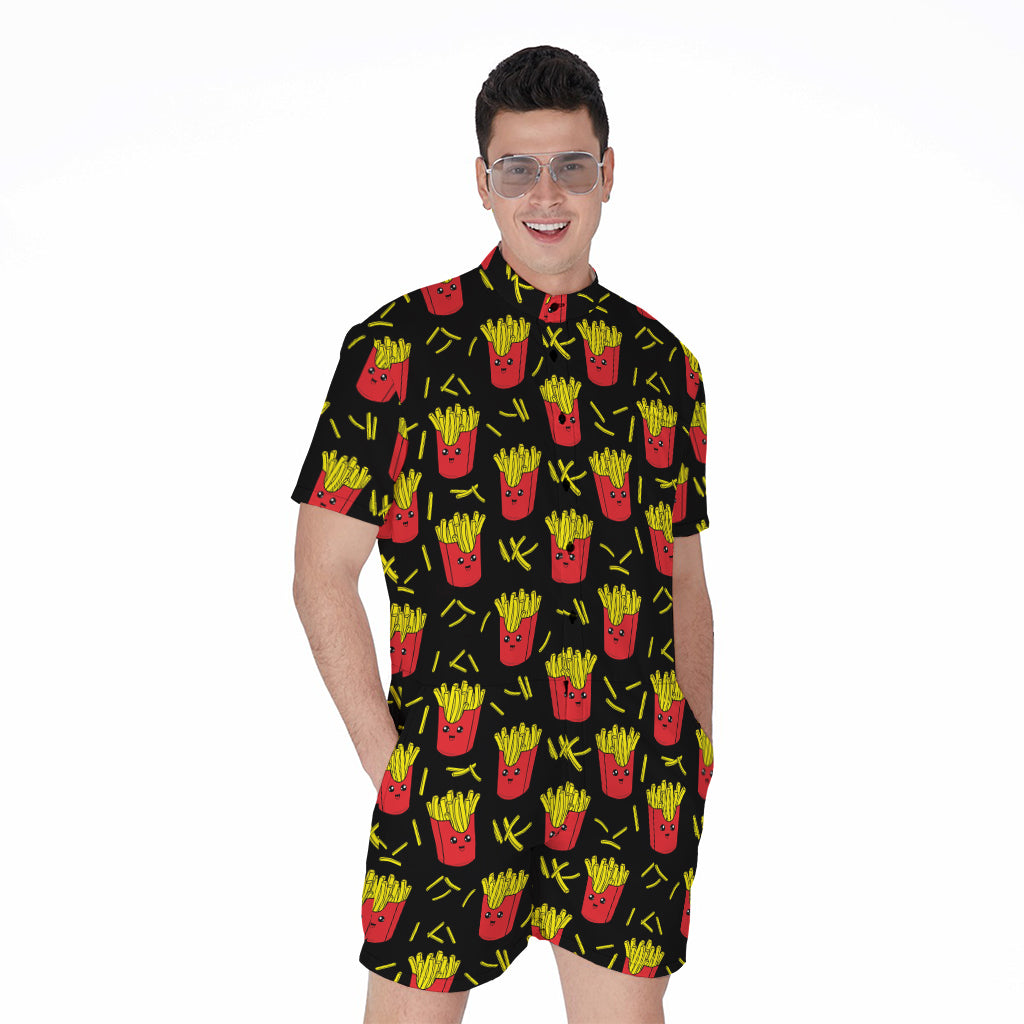 Cartoon French Fries Pattern Print Men's Rompers